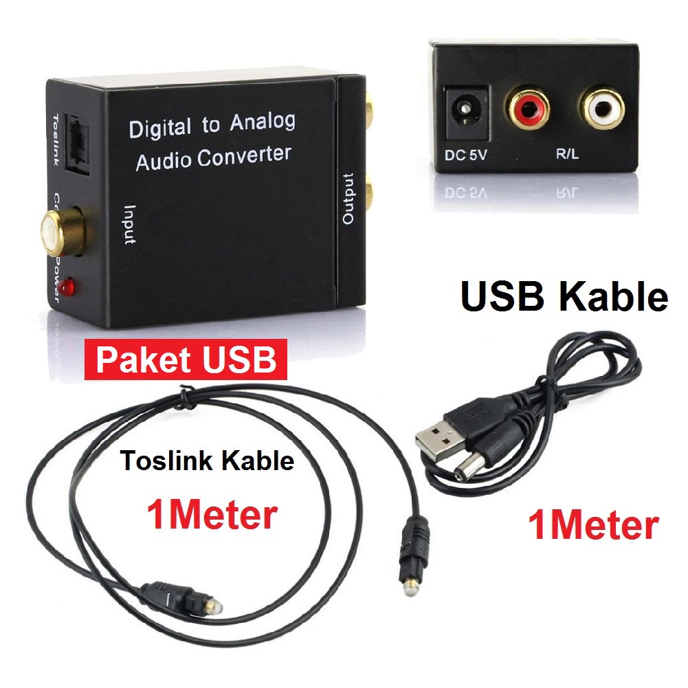 Digital to Analog Audio Converter Toslink Optical Coaxial to RCA untuk LED TV Bluray Plus Kable