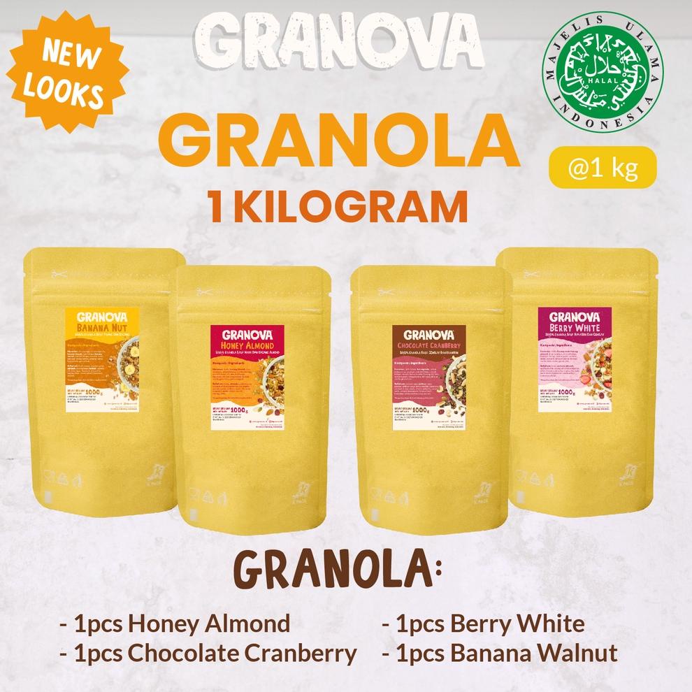 

pxa77 Granola by Granova 1 Kg - Sereal Granola, Menu Sarapan Sehat Bergizi (Honey Almond Chocolate Cranberry, Banana Walnut, Berry White) - Halal .,.,