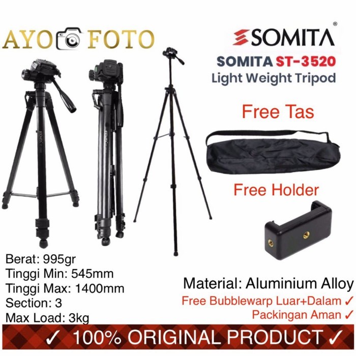 Terlaris Free Tas Dan Holder Hp - Tripod Somita St-3520 3520