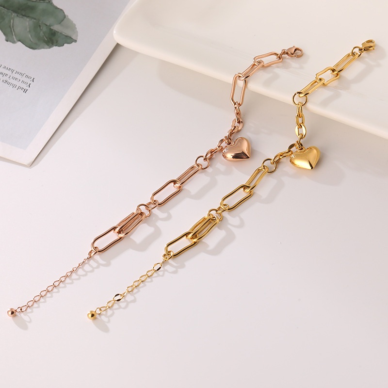 Gelang Rantai Tebal Bentuk Hati Bahan Titanium Steel 18k Warna Rose Gold Anti Alergi Untuk Pasangan