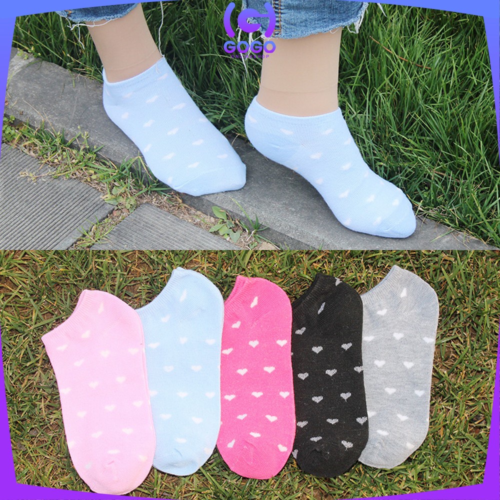 GOGO-P54 Kaos Kaki Korea Wanita Motif Love Short Socks / Kaus Kaki Semata Kaki Love Ankle Sock Import