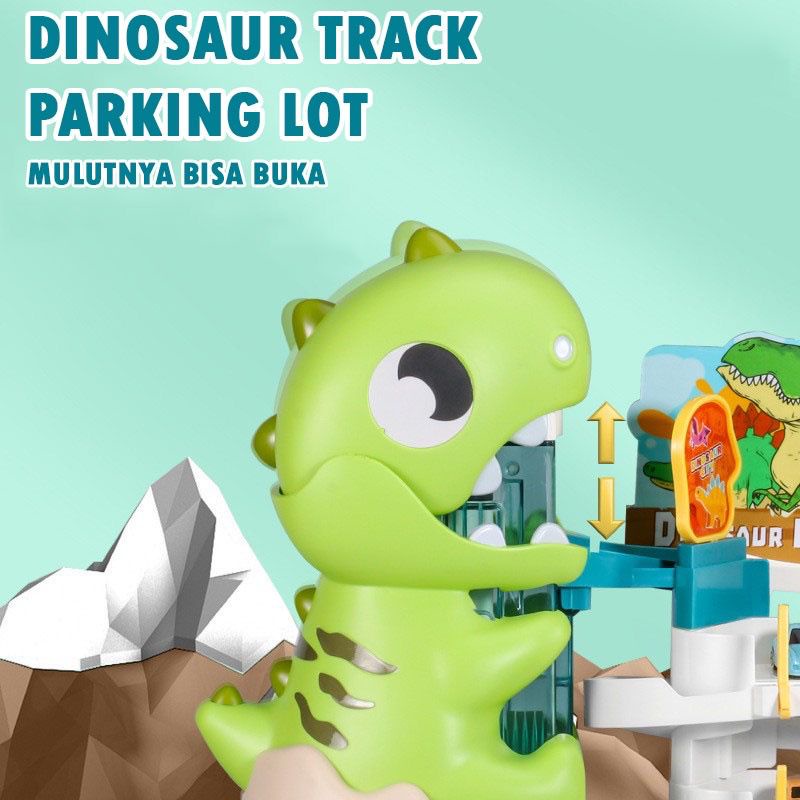 Mainan Anak DINOSAUR PARKING LOT Track Mobil Bentuk Dinosaurus Diecast