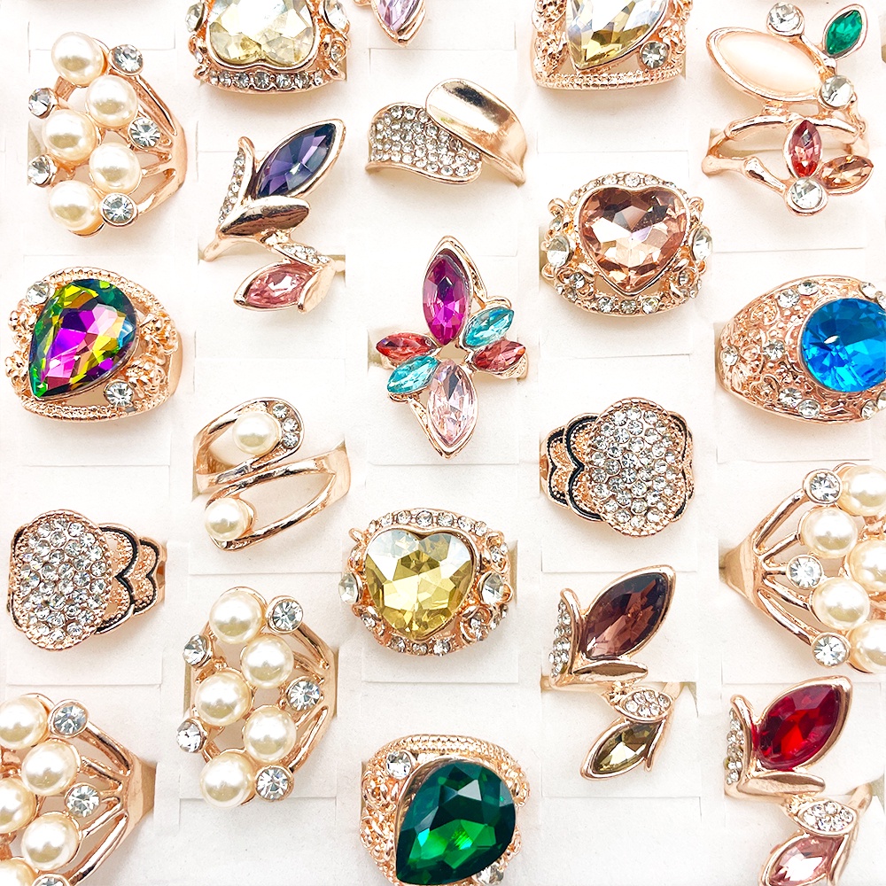 5 Pcs Perhiasan Mewah Mutiara Permata Wanita Cincin Perjamuan Pernikahan Perhiasan