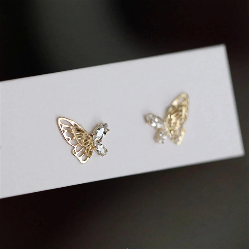 Anting Pejantan Kupu-Kupu Warna Emas Segar Wanita Anting Cocok Mewah Dengan Batu CZ Mempesona Perhiasan Perempuan Aesthetic Baru