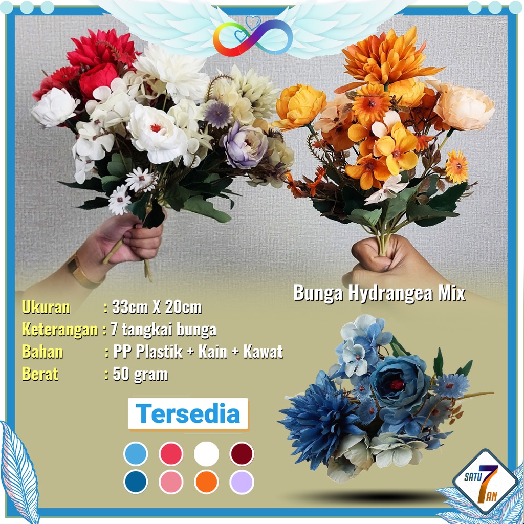 Bunga Hydrangea Hias Bunga Tangkai Buket Plastik Ornamen Pajangan Dekorasi Rumah Artificial Flower Satu7an PBP154