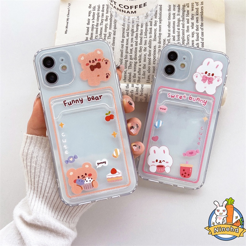 Redmi 12C A1 A1+ 10C 10A 10 9 9A 9C 9T Note 12 11 11s 10 10s 9 9s 8 Pro Xiaomi 12 Lite  Mi 11 Lite 11T Pro Poco M3 X3 Pro NFC Bear Anti Jatuh Clear Card Holder Casing Ponsel Tahan Guncangan Sarung Soft Cover