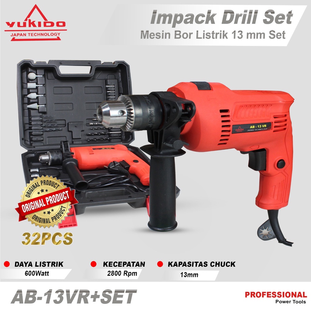 BERKUALITAS PROMO (BISA COD) Mesin Bor 13mm Tembok Beton 650W Impact Drill bor listrik murah promo Modern Electric Impact Drill YUKIDO Mesin Bor Listrik 13Mm Set Aksesoris Box Asia Baut Teknik