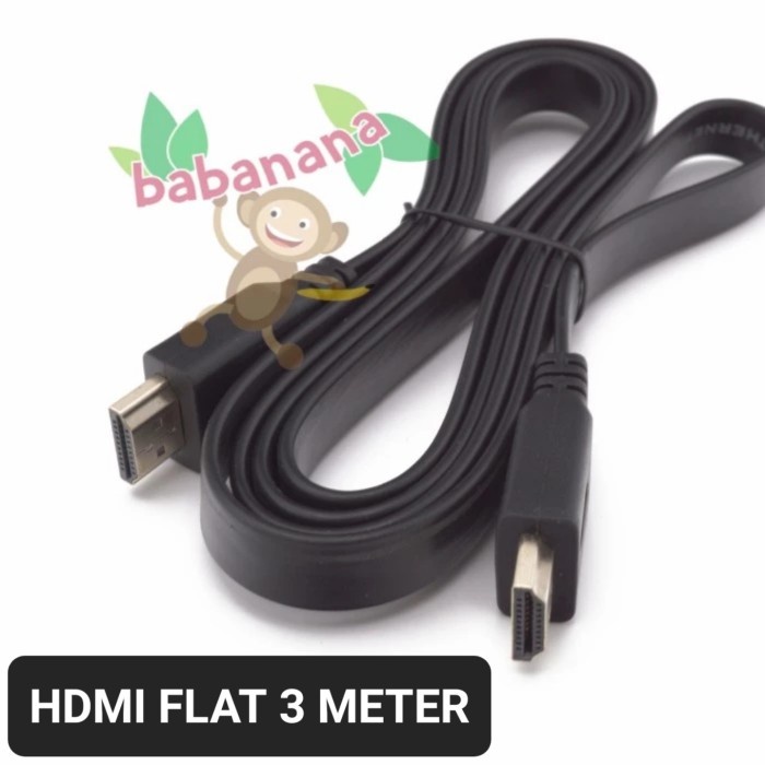 Kabel HDMI FLAT 3 Meter Cable Display Konektor Monitor Laptop PC HDTV