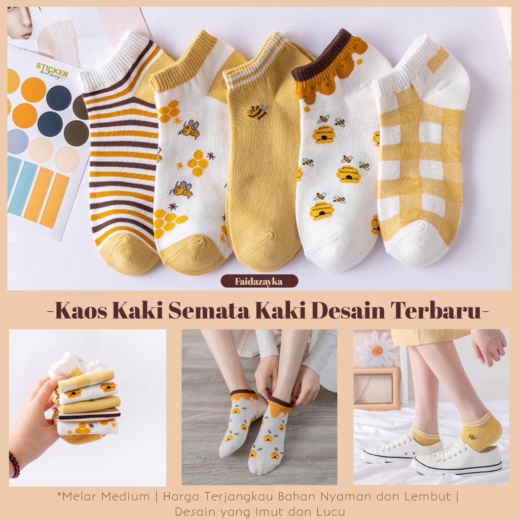 ZAYKA==Kaos Kaki Motif Lucu Varian Terbaru Untuk Wanita Ankle Socks Bahan Katun Spandek Nyaman &amp; Lembut