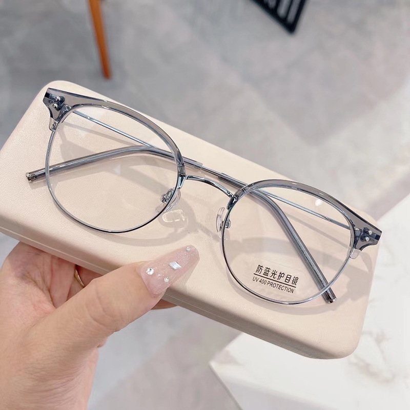 Metal Half Frame Kacamata Anti Radiasi Pria Dan Wanita Eyewear and Fashionable Anti Blue Light Eyeglasses