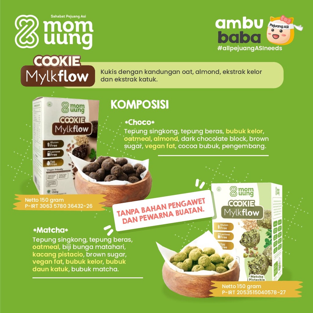 MOM UUNG COOKIE ASI BOOSTER MYLKFLOW CLASSIC CHOCO ATAU MATCHA PISTACHIO /COOKIE SEHAT PELANCAR ASI/ VEGAN