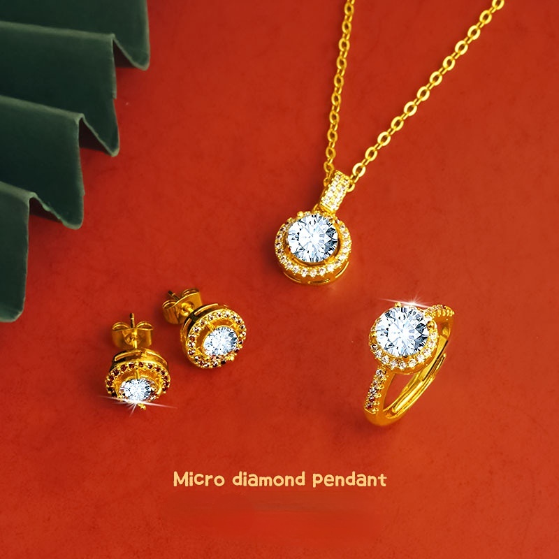 Goldkingdom Fashion Perhiasan 24 K Bangkok Aksesoris Ready Stock Indah Micro Berlian Bertatahkan Liontin Adjustable Bergerak Cincin Cahaya Mewah Bulat Telinga Pejantan