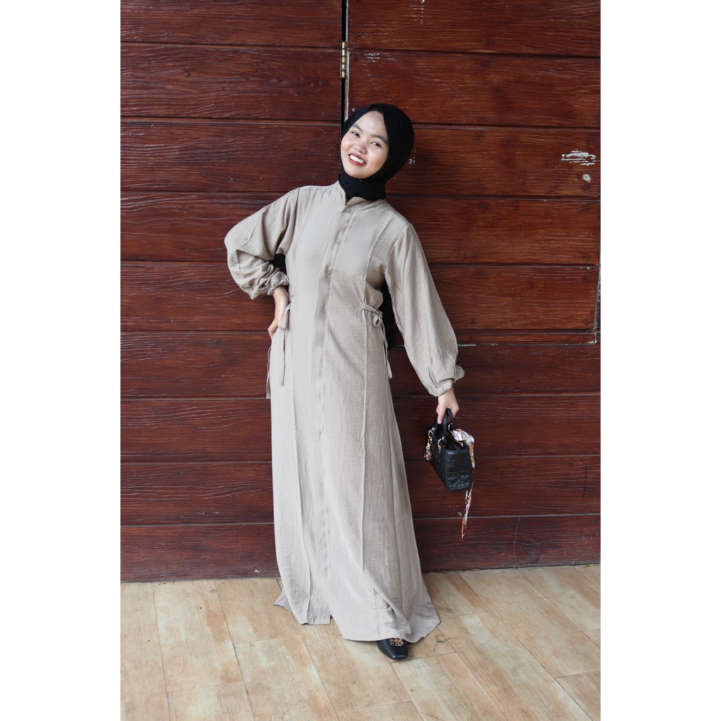 Baju Dress Wanita Dewasa Muslim Busui Lenora Polos Tali Samping Bahan Polo Linen Premium Size M L XL XXL Jumbo / Fashion Wanita Gamis Lebaran Kekinian