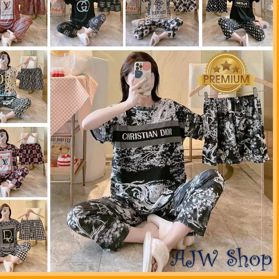 ➥ AJW Shop Piyama 3 in 1 | Piyama Lengan Pendek | Baju Tidur Impor | Baju Tidur 3in1 ➮