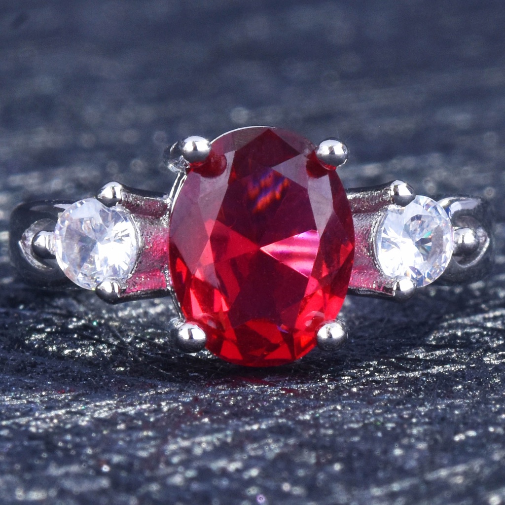 Goldkingdom Fashion Perhiasan Aksesoris Ready Stock Perhiasan Hidup Drainase Kesejahteraan Cincin Warna-Warni Grosir Simulasi Safir Merpati Darah Cincin Merah.