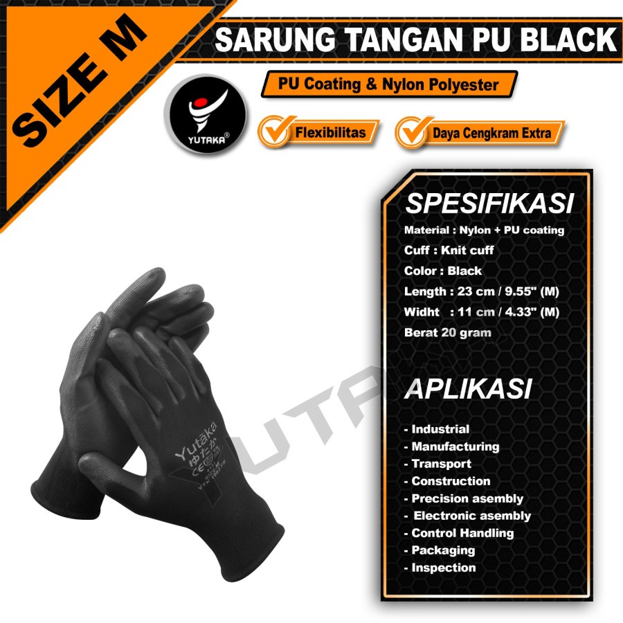 Sarung Tangan Palm Fit Hitam Yutaka Ukuran M