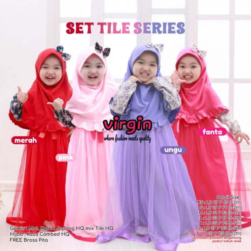 SET TILE SERIES GAMIS SET HIJAB ANAK FREE BROS PITA