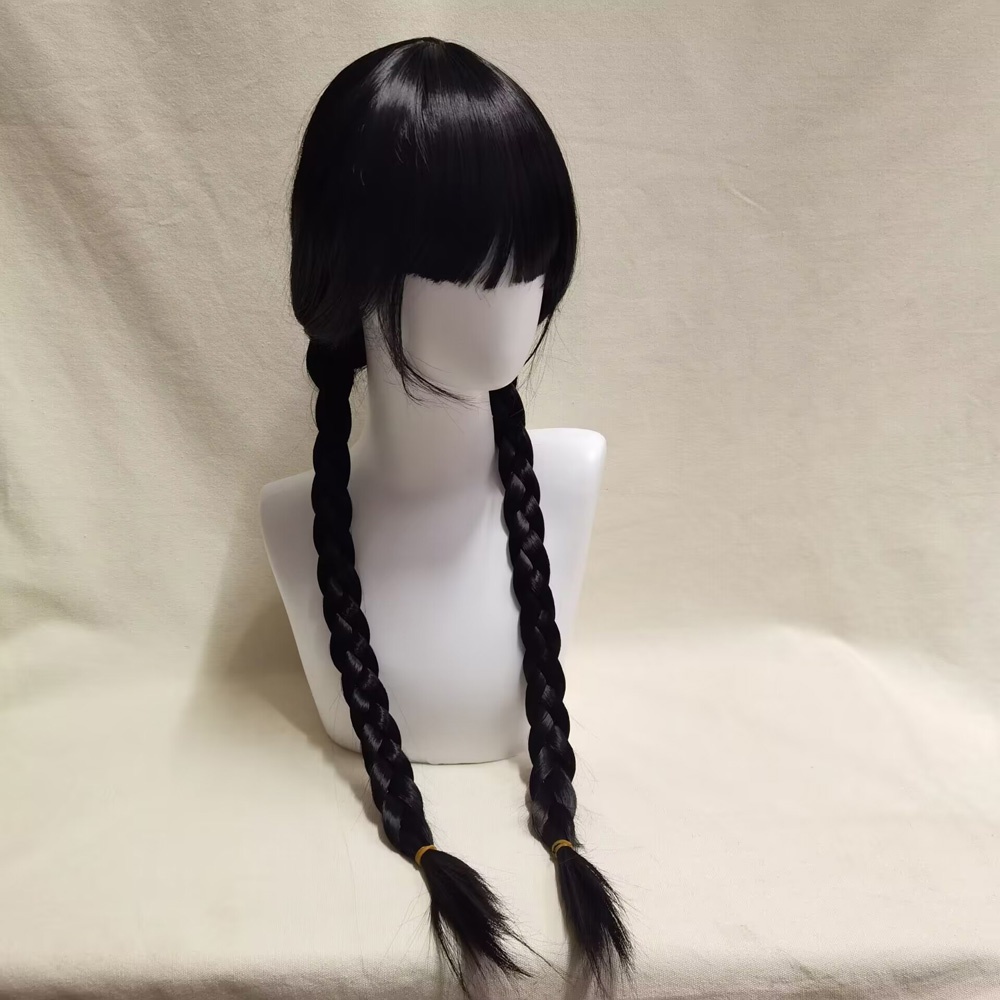 Rabu Addams Cosplay Wig Untuk Gadis2023Baru Dikepang Ganda Wig Untuk Rabu Addams Kostum Karnaval Properti Aksesoris Pesta