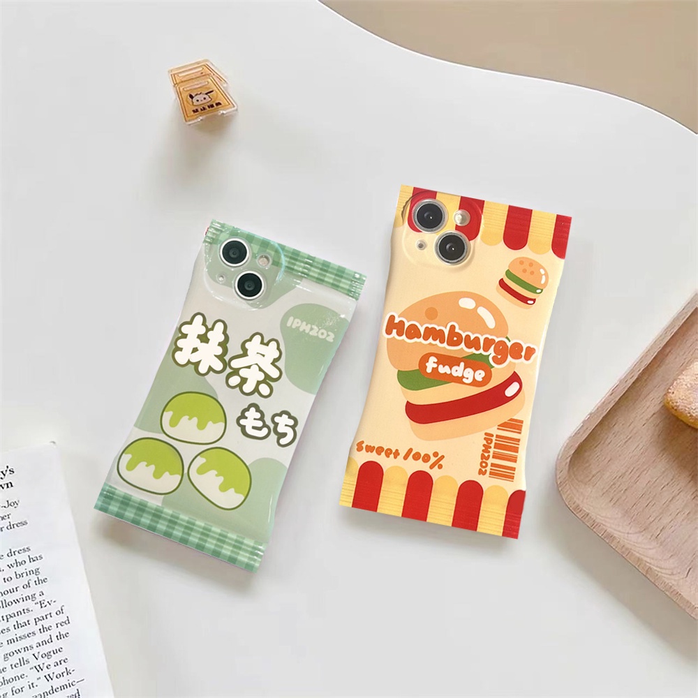 IPHONE Case Kartun Kompatibel Untuk Iphone14 14Pro 11 13 12 Pro MAX iPhone7 8plus 6s Plus XR 14Plus XS MAX Hamburger Dan Matcha Mousse Daifuku TPU Soft Phone Cover