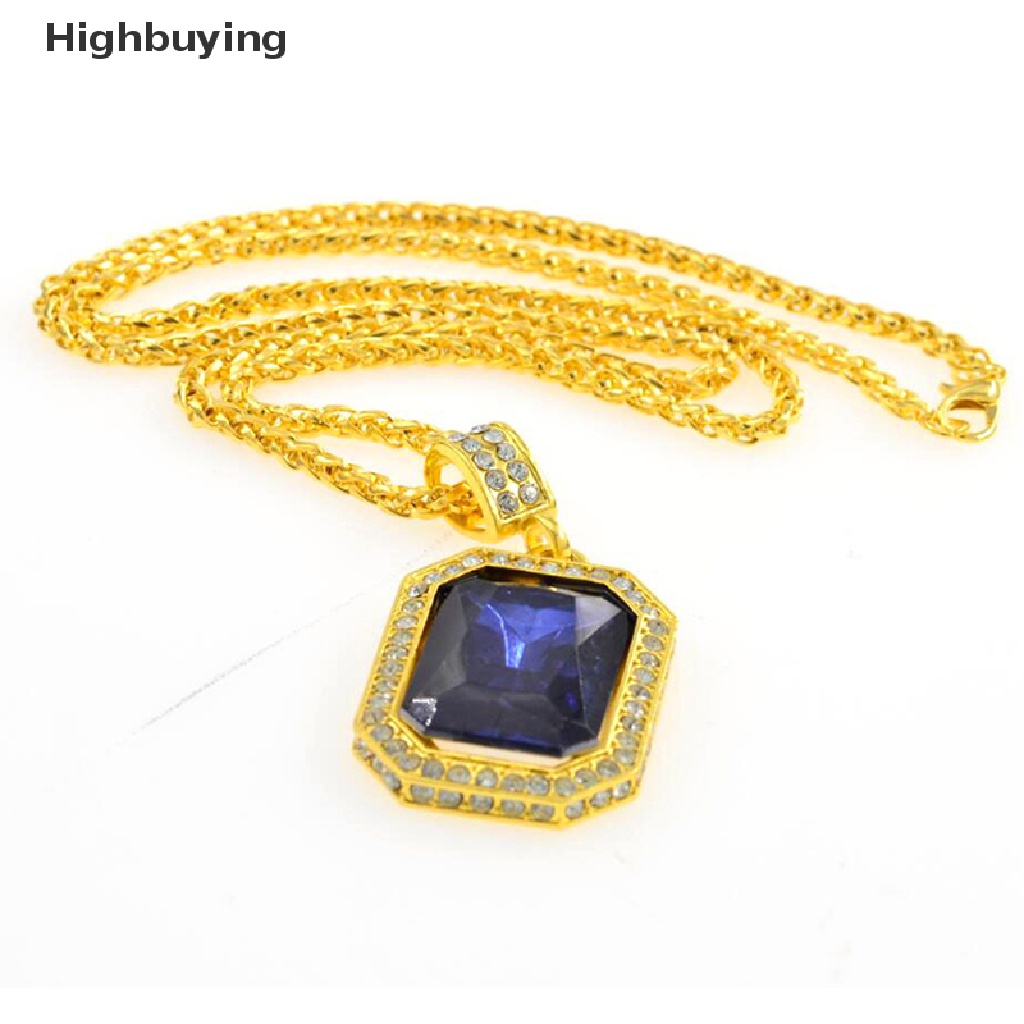 Hbid Bertatahkan Berlian Square Ruby Kalung Hip Hop Pria Liontin Batu Merah Liontin Vintage Perhiasan Kostum Aksesoris Glory