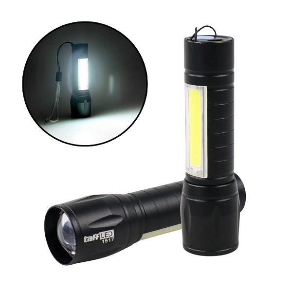 Senter LED Mini TaffLED 1517 USB Rechargeable Q5 + COB 2300 Lumens CNS