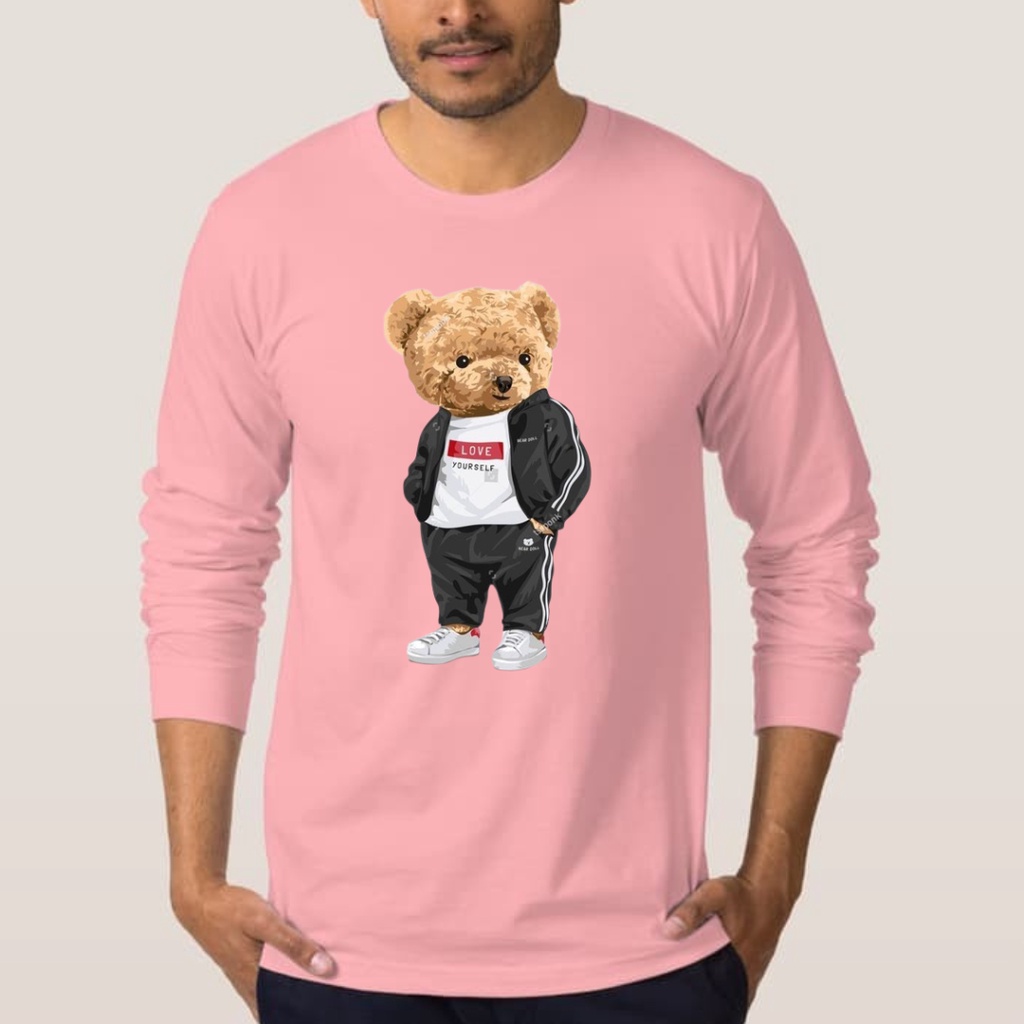 Baju lengan panjang pria teddy bear love yourself / kaos distro keren model sweater trendy dan kekinian