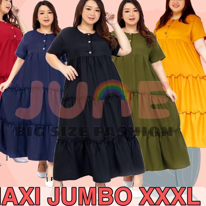 ♪ JUNE DRESS MAXI JUMBO REMPEL SUSUN BUMIL BUSUI FRIENDLY 3XL LD 120 ✬