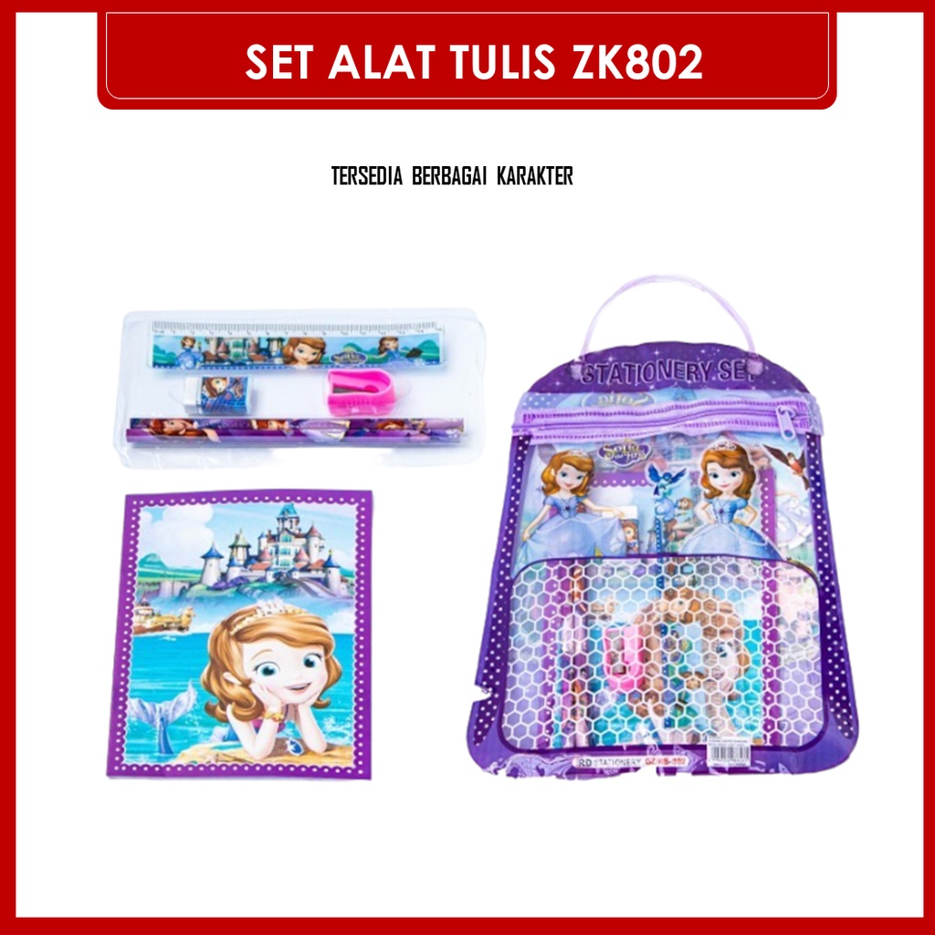 PAKET ALAT TULIS STUDY SET KARAKTER ZK-802 PERLENGKAPAN SEKOLAH / SET ALAT TULIS ZK802