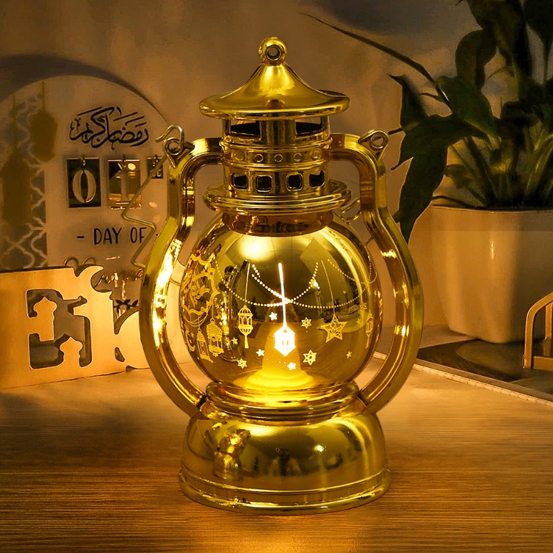 Retro Eid Decorative LED Electronic Lantern / Exquisite Ramadan Pattern Glowing Night Light / Home Muslim Festive Background Layout Hanging Lamp