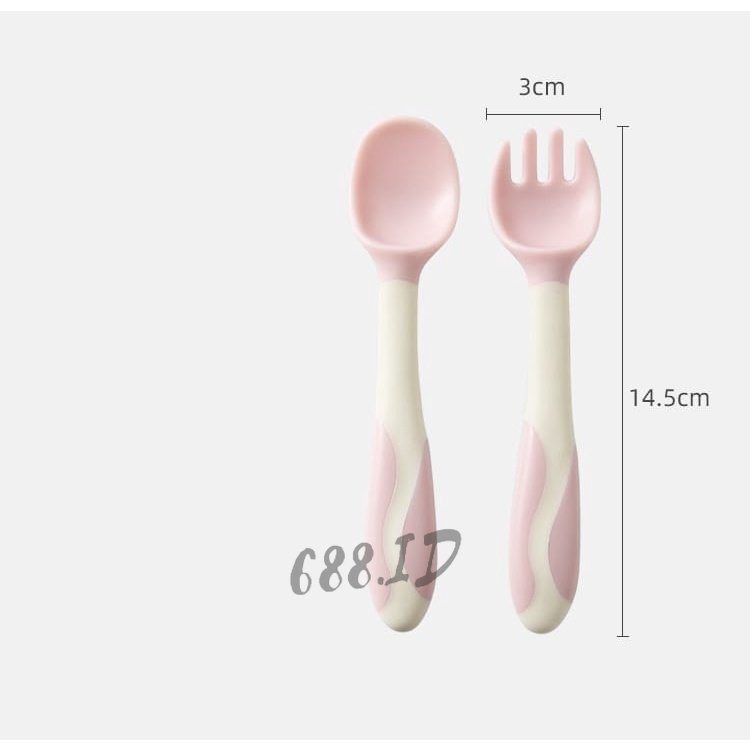 Sendok Makan Bayi Alat Makan Bayi Set Sendok Garpu Bengkok MPASI Bahan Silikon Safety Spoon Baby PR 21