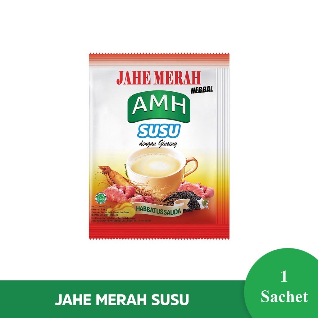 

Jahe Merah AMH Susu dengan Ginseng Plus Habbatasauda 1 Sachet