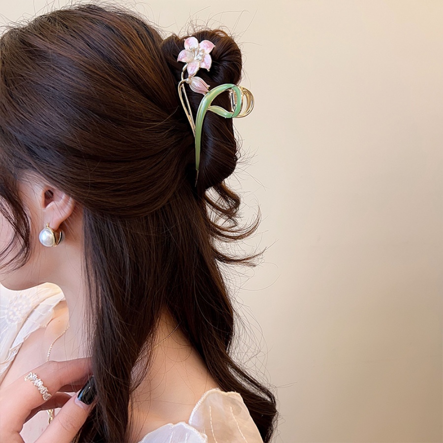 Korea Alloy Bunga Mutiara Rambut Klip Wanita Elegan Jepit Rambut Ponytail Holder Aksesoris Rambut