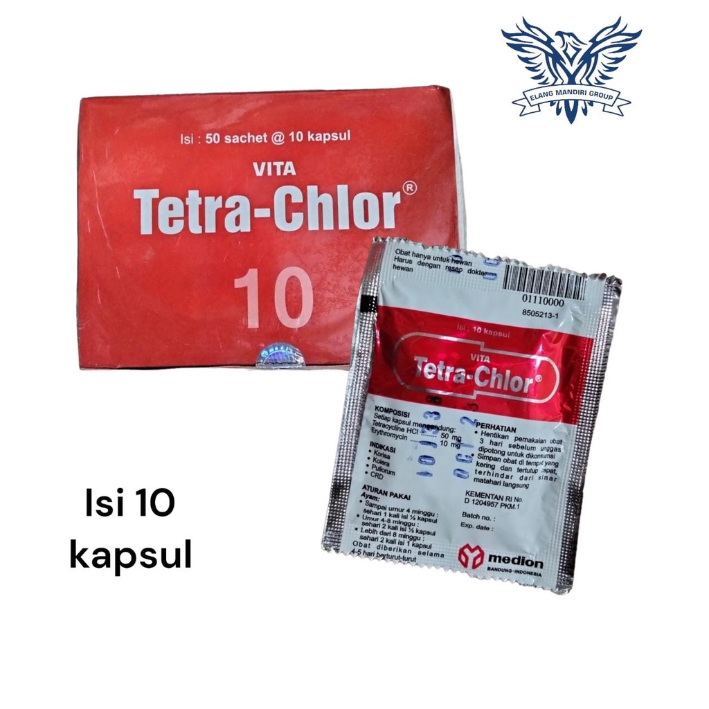 Vita Tetrachlor 10 Kapsul Tetra Clor Medion Obat Antibiotik Pilek Flu snot crd Diare Mencret Vitamin Mineral Hewan Ternak Ayam Burung unggas