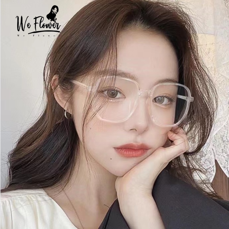 We Flower Kacamata Bingkai Persegi Transparan Trendi Untuk Wanita Perempuan Korean Beauty Eyewear Fashion Blue Light Blocking Lens Glasses OOTD Ornaments