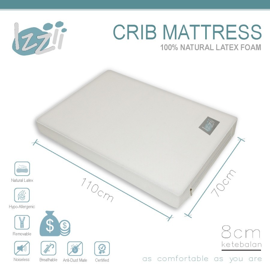 Izzii Natural Latex Foam Crib Mattress 110 x 70 x 8cm