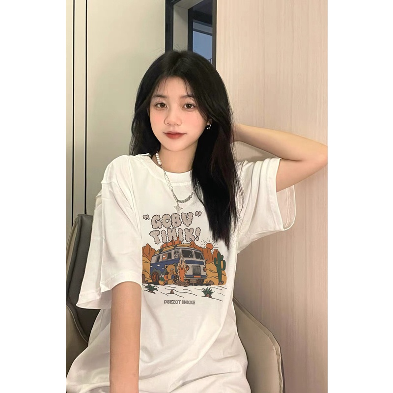 baju kaos wanita lengan pendek korean style oversize cartoon graffiti print t-shirt kekinian kaos puith