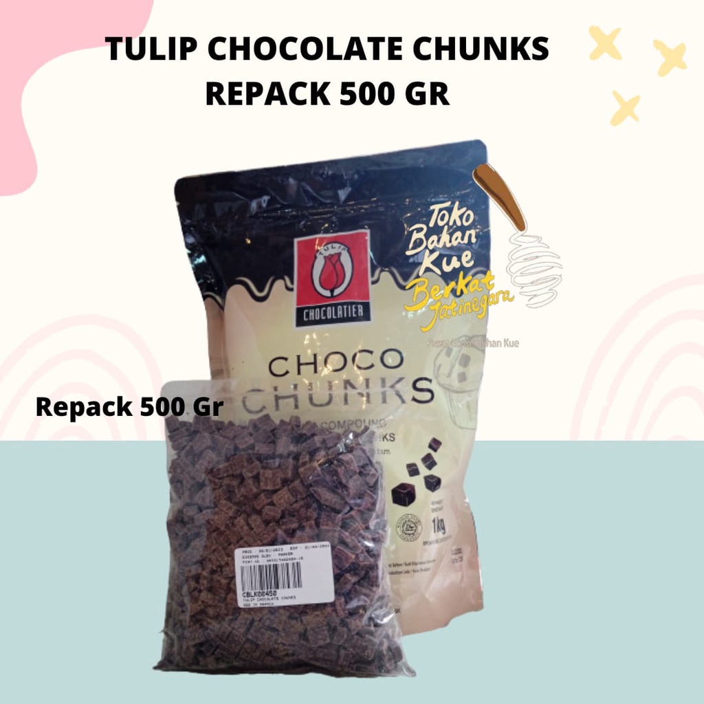 

TULIP CHOCO CHUNKS REPACK 500 GR - DARK CHOCO CUBES - COKLAT KUBUS