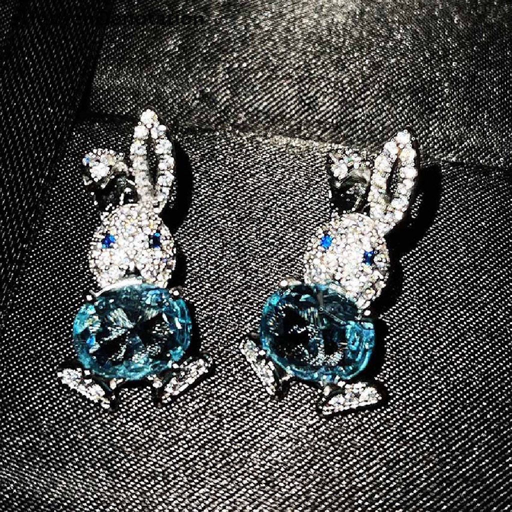 [HeavenDenotation] Anting Tusuk Kelinci Lucu Manis Fashion Kristal Menetes Minyak Anting Mini HDV