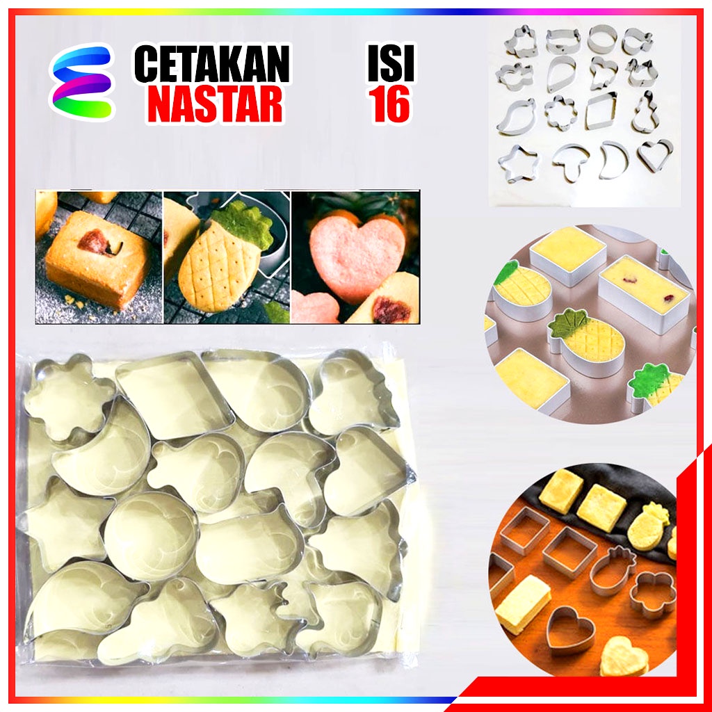 1 Set Isi 16 Pcs Cetakan Kue Kering / Cetakan Kue Kacang Cookie Cutter Kue Kering Karakter Praktis - Cetakan Nastar Isi 16 Model