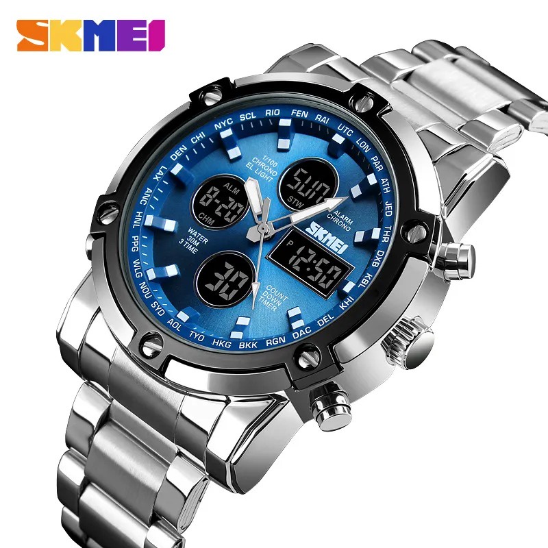 SKMEI 1389 Jam Tangan Pria Digital Analog Stainless Steel