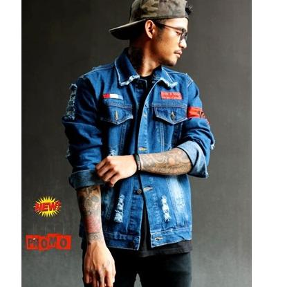 Murah Meriah TERLARIS  JAKET JEANS DENIM PRIA KEREN BAHAN TEBAL RIPED JAPANES SOBEK SOBEK TULISAN JE