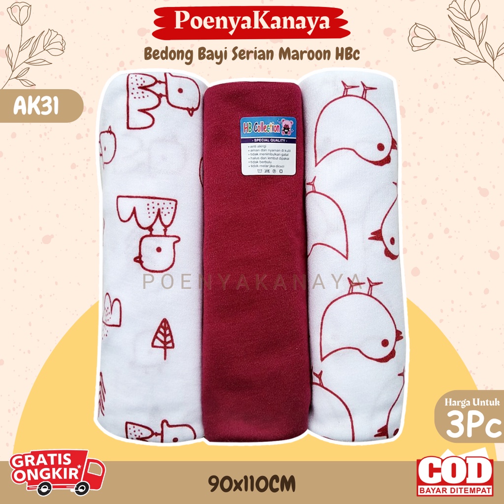 3pcs Bedong Bayi Serian MAROON HBc pernel Selimut 90X110CM AK31