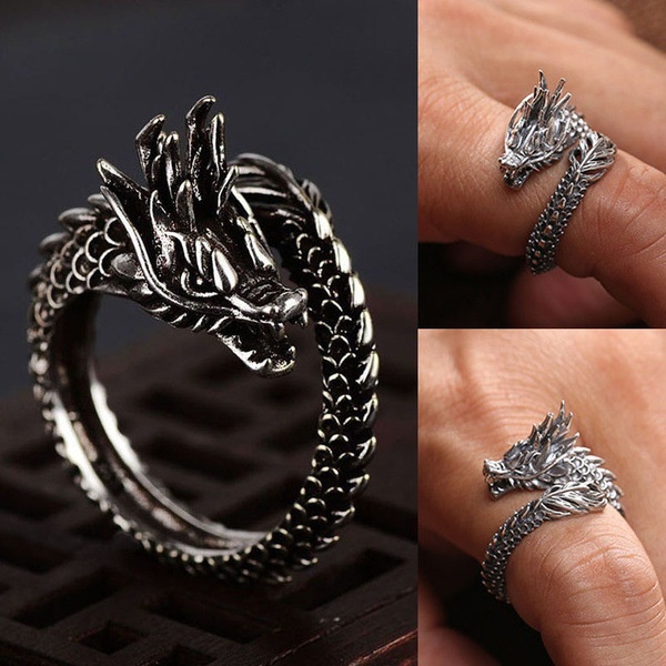 Cincin Desain Naga | Cincin Trendi Model Terbuka Untuk Wanita | Perhiasan Bahan Metal | Kotak Hadiah Ulang Tahun