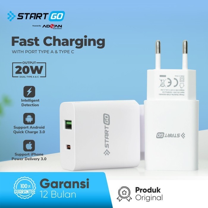 STARTGO Kepala Charger Fast Charging 20w Quick Charge 3.0 Type C &amp; USB