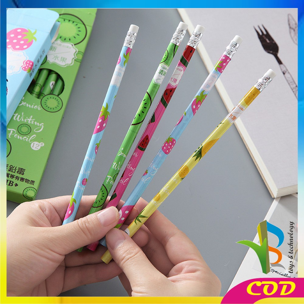 RB-A49 Pensil Kayu Set 12IN1 Motif Buah Dengan Penghapus Praktis / Pensil 12pcs Alat Tulis Sekolah Pencil Fruits With Eraser Import