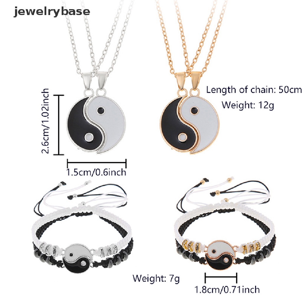 [jewelrybase] 2 Pcs Tai Chi Yin Yang Pasangan Gelang Kalung Set Liontin Adjustable Kepang Rantai Gelang Yang Sesuai Dengan Kekasih Gelang Choker Butik