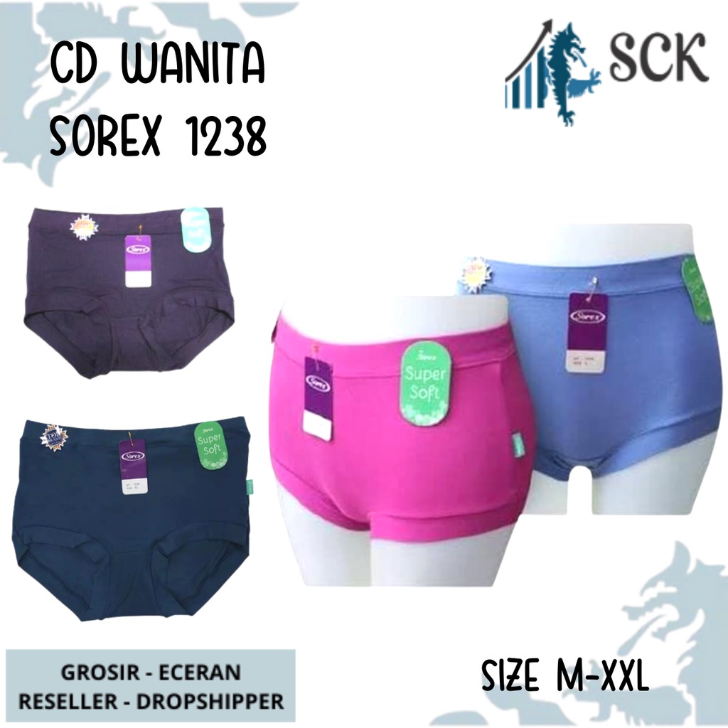 Celana Dalam Wanita SOREX 1238 Super Soft / CD Aneka Warna Super Soft Semi Boxer /  Pakaian Dalam Cewek - sckmenwear GROSIR