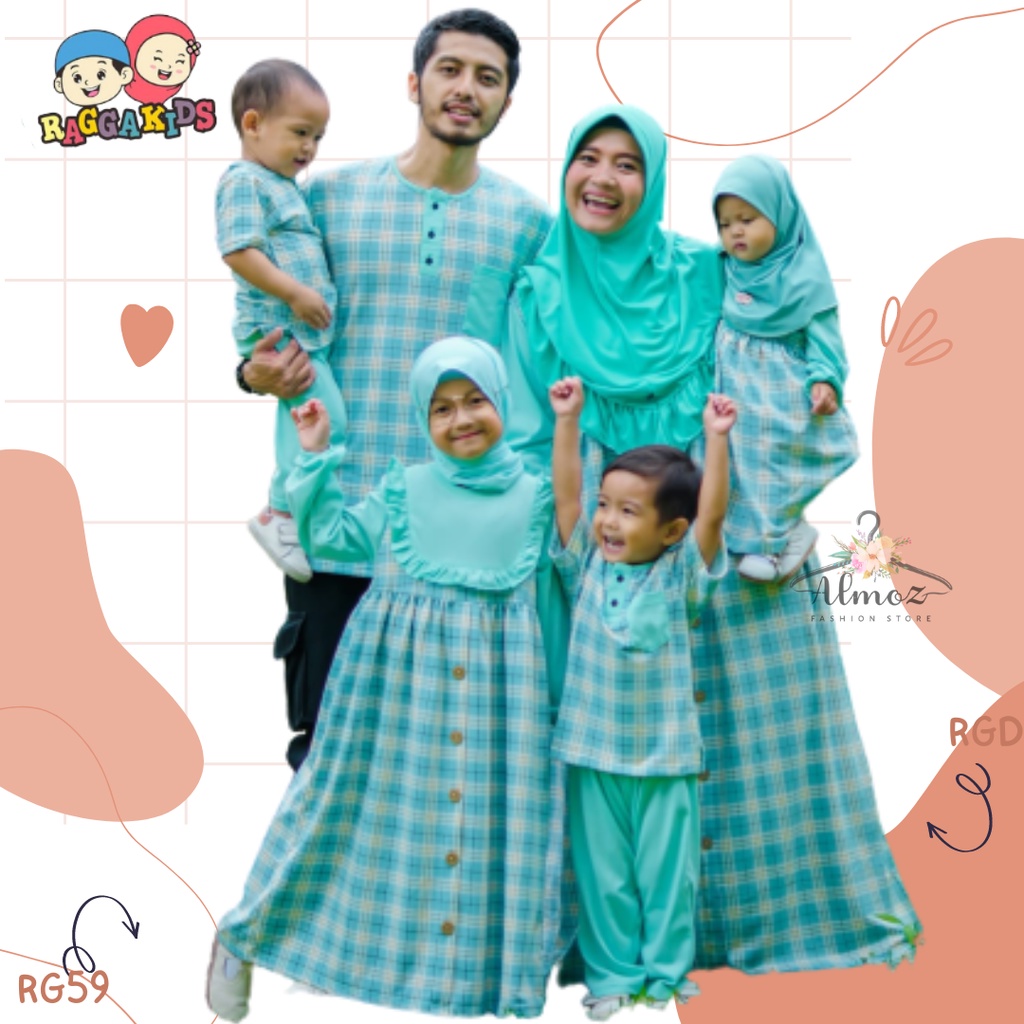 Baju muslim sarimbit raggakids | gamis anak raggakids rg59 | setelan koko anak warna mint | koko dewasa | gamis ibu