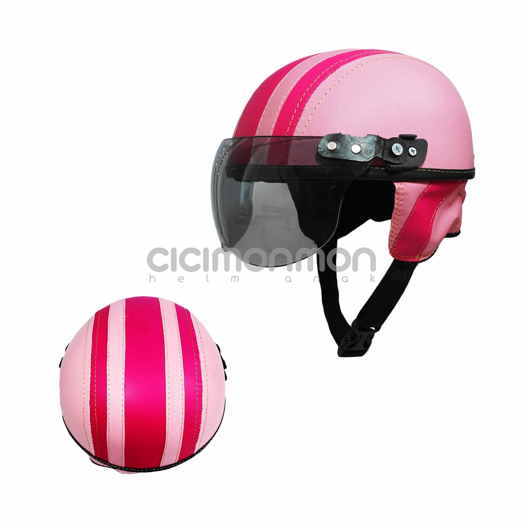 Helm Anak Retro Stripe Garis Pink Fanta