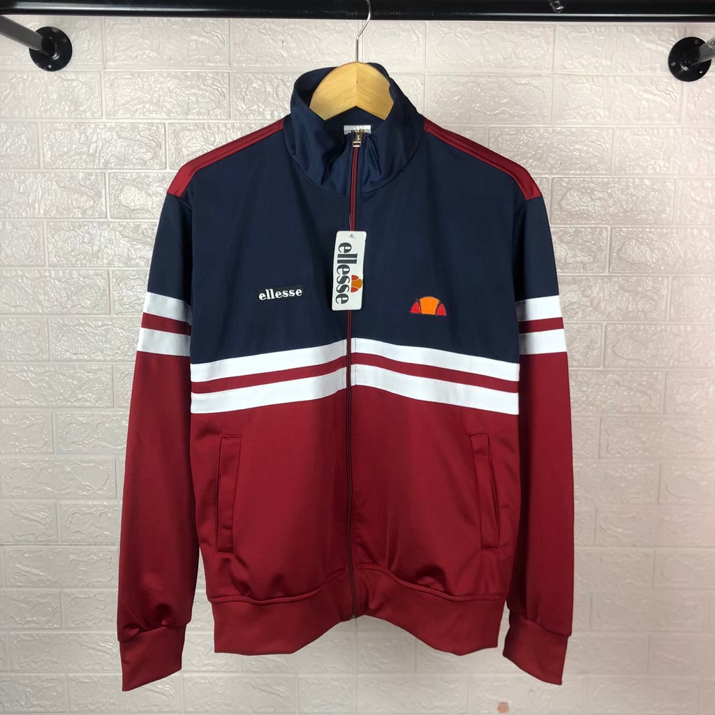 Jaket Tracktop Polos Maroon Maroon List Putih / Jaket Tracktop Polos